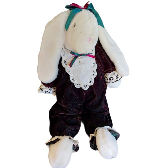 Bunnies and Bows by Brass Key Plush Bunny Rabbit Green Velvet Outfit 24" Toy - Picture 1 of 11